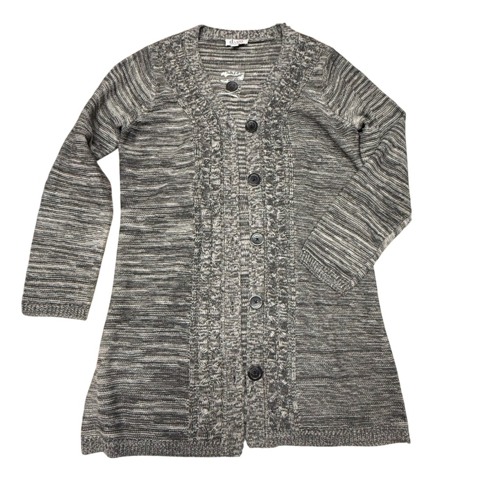 D‎ & Co. Cardigan Sweater Knit Button Front Gray Tunic Top Medium